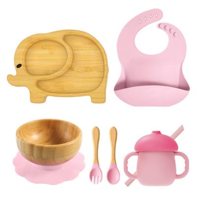 Elephant shape baby bamboo feeding set